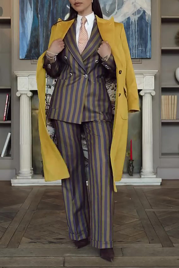 Chic Striped Double Breasted Blazer & Pants Set