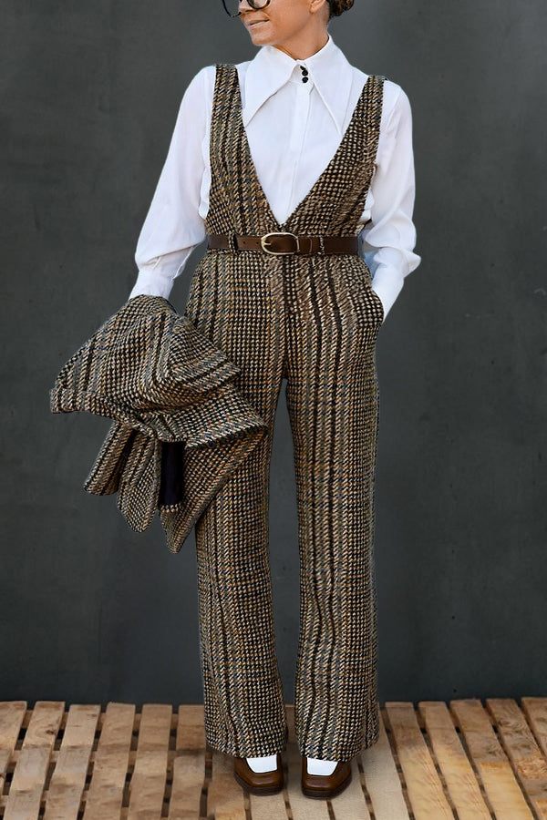Vintage Houndstooth Blazer & Jumpsuit Set