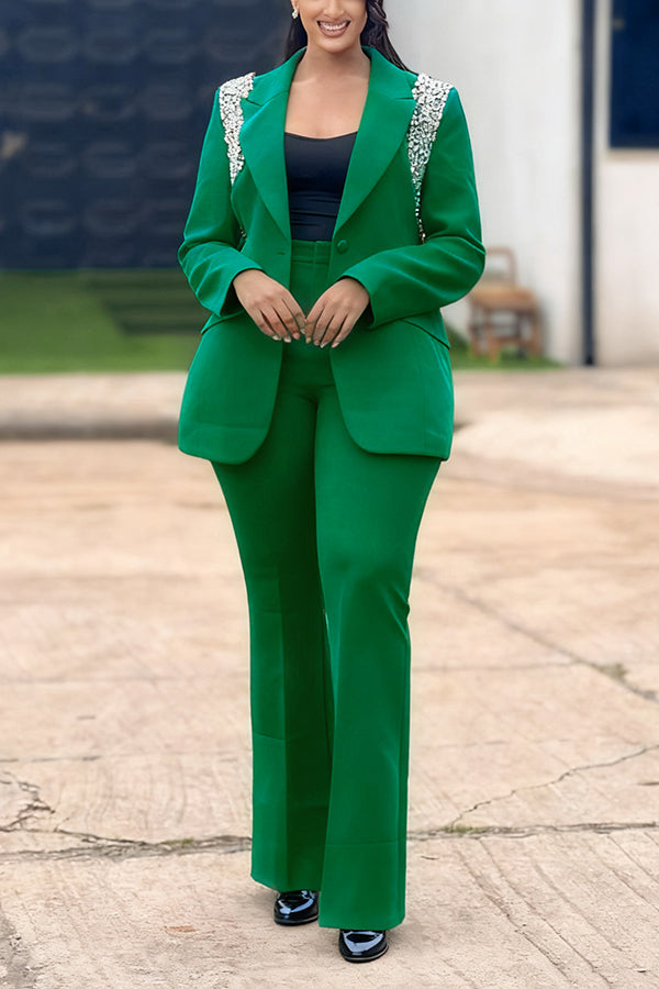 Stylish Peak Collar Blazer Pants Set