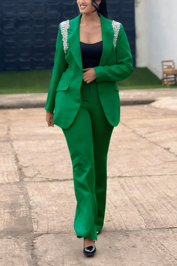 Stylish Peak Collar Blazer Pants Set