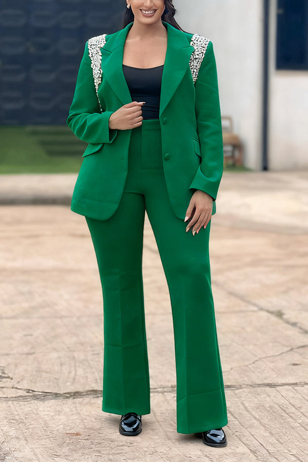 Stylish Peak Collar Blazer Pants Set