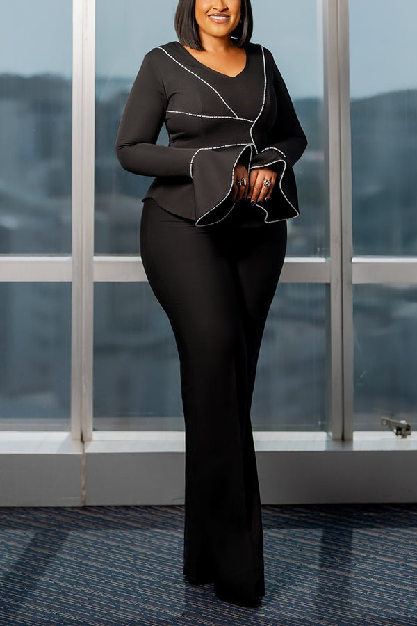 Chic Trumpet Sleeve Top & Pants Set