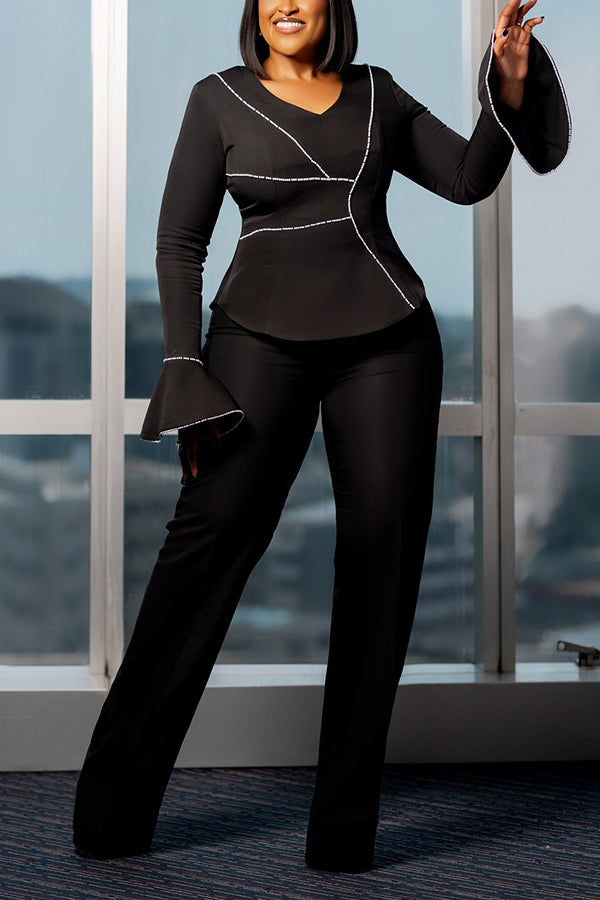 Chic Trumpet Sleeve Top & Pants Set