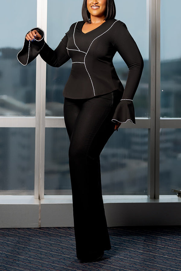 Chic Trumpet Sleeve Top & Pants Set