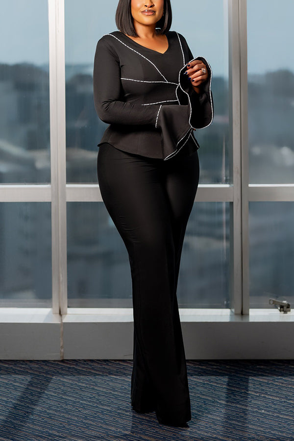 Chic Trumpet Sleeve Top & Pants Set