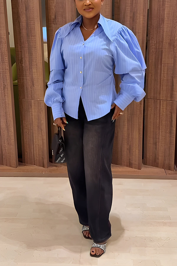 Chic Shirt Collar Long Sleeves Top 