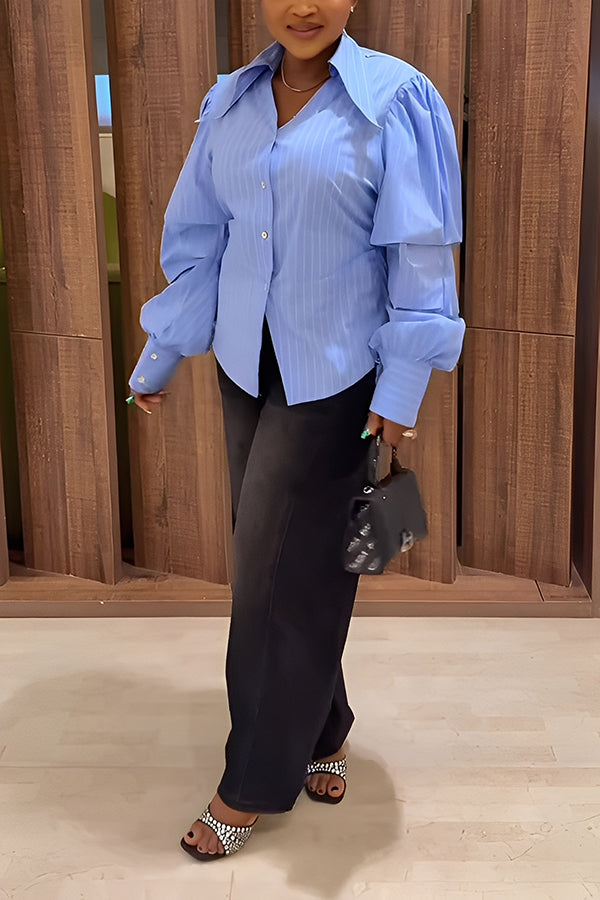 Chic Shirt Collar Long Sleeves Top 