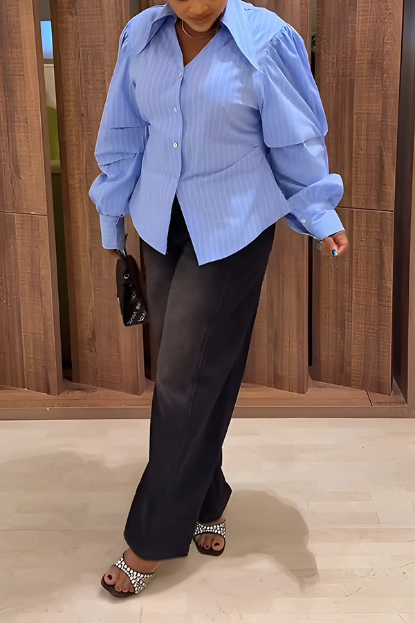 Chic Shirt Collar Long Sleeves Top 