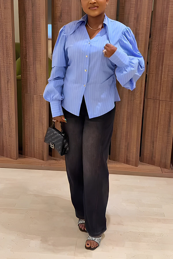 Chic Shirt Collar Long Sleeves Top 