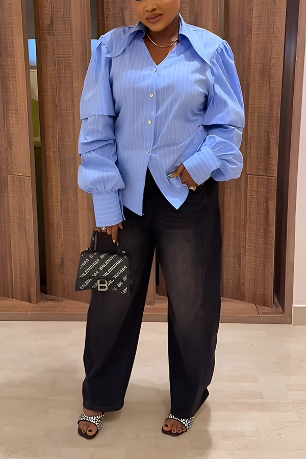 Chic Shirt Collar Long Sleeves Top 