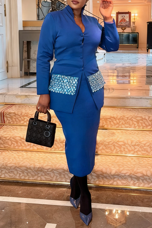 Vintage Contrast Sequin Blazer & Skirt Set