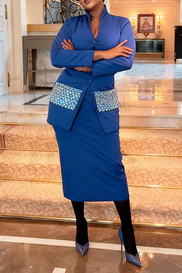 Vintage Contrast Sequin Blazer & Skirt Set