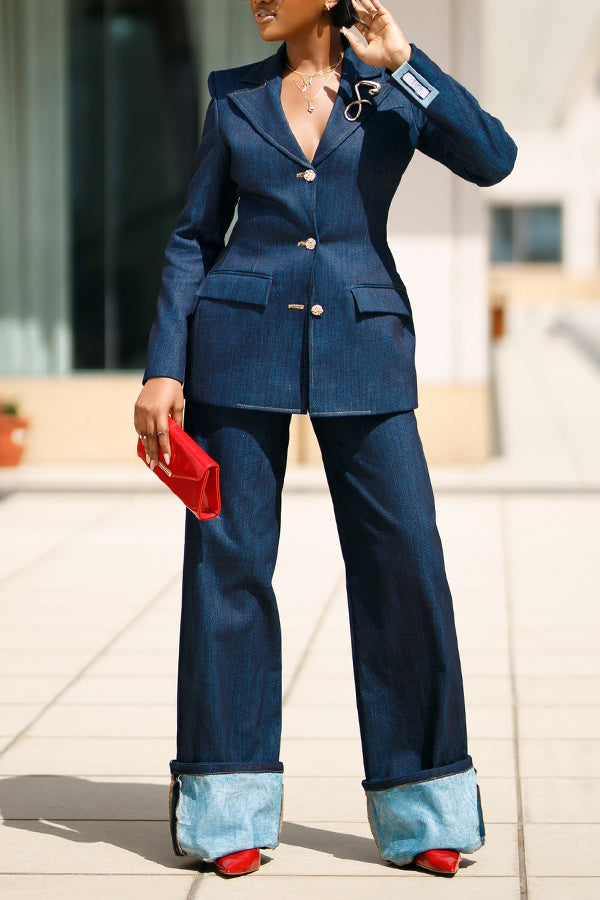 Chic Lapel Collar Single Breasted Blazer & Pants Set