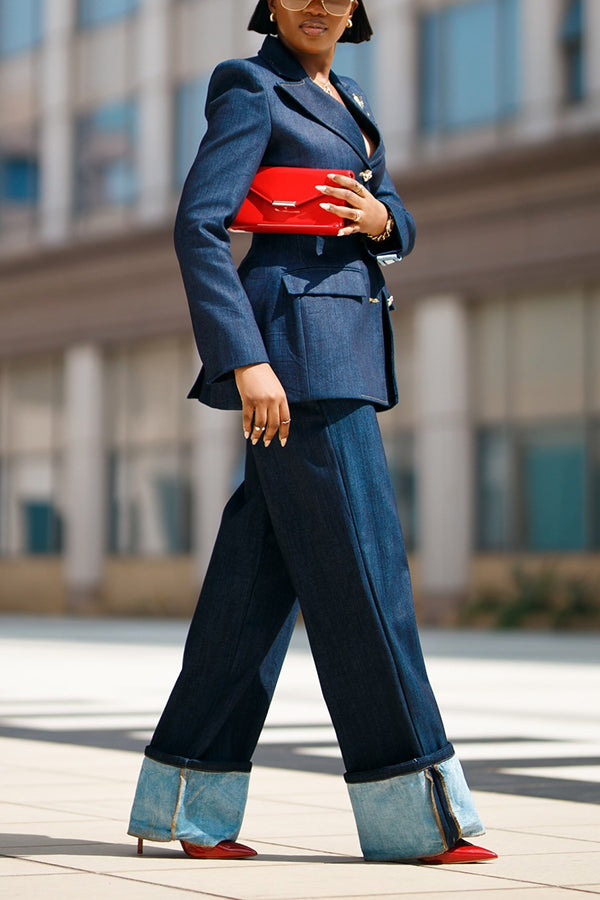 Chic Lapel Collar Single Breasted Blazer & Pants Set