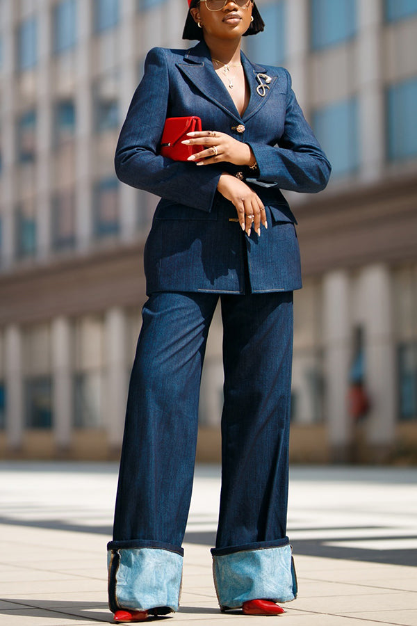 Chic Lapel Collar Single Breasted Blazer & Pants Set