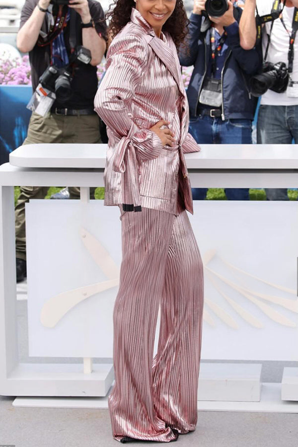 Fashion Glitter Lapel Collar Blazer & Pants Set