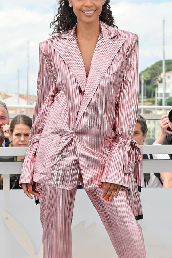 Fashion Glitter Lapel Collar Blazer & Pants Set