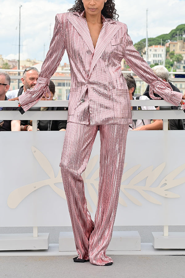 Fashion Glitter Lapel Collar Blazer & Pants Set