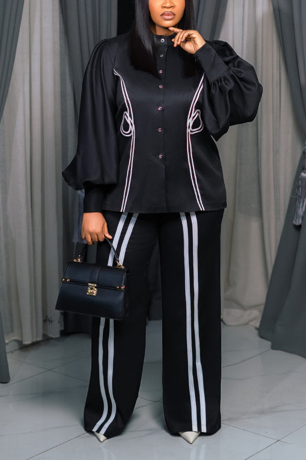 Chic Lantern Sleeve Shirt & Pants Set