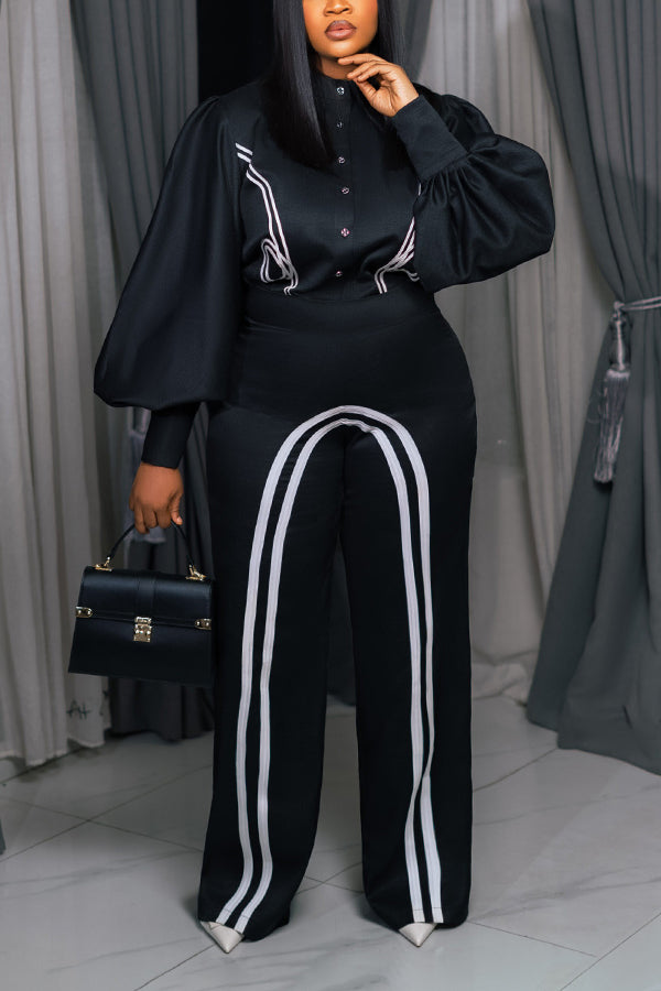 Chic Lantern Sleeve Shirt & Pants Set