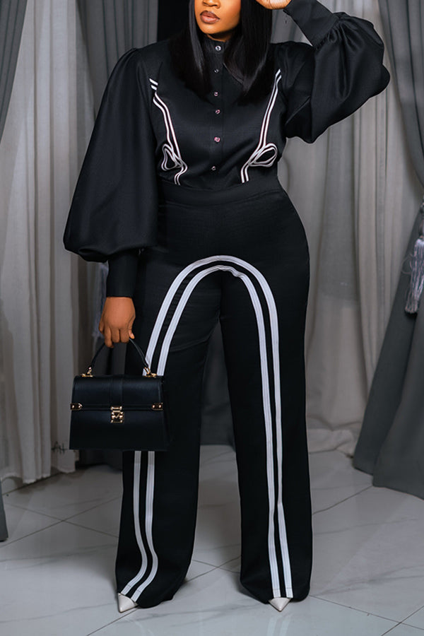 Chic Lantern Sleeve Shirt & Pants Set