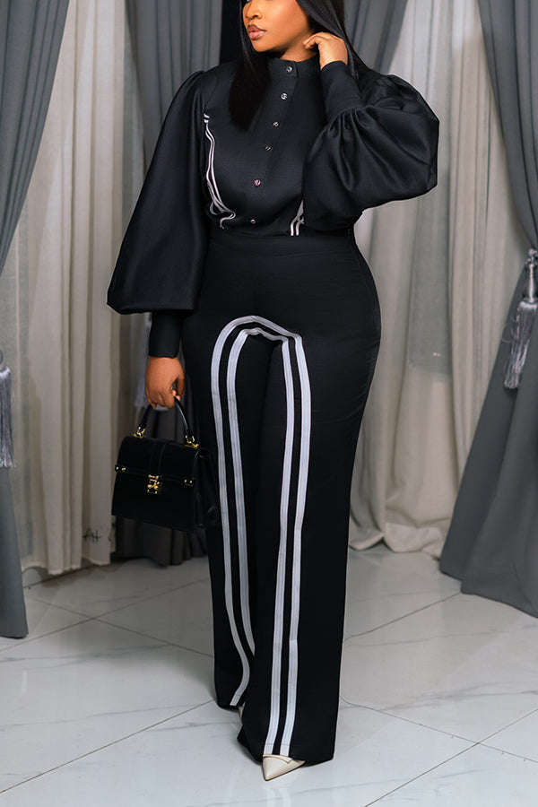 Chic Lantern Sleeve Shirt & Pants Set
