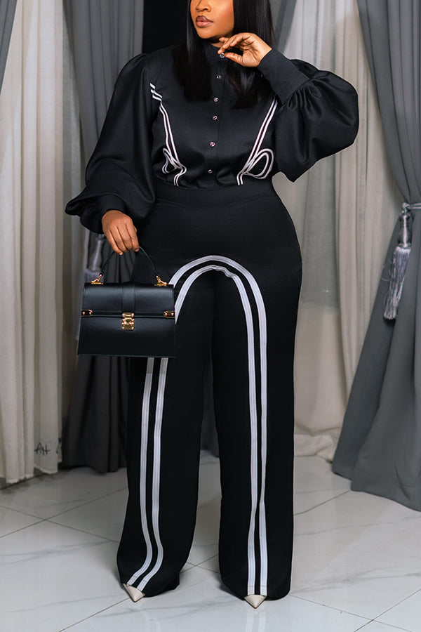 Chic Lantern Sleeve Shirt & Pants Set