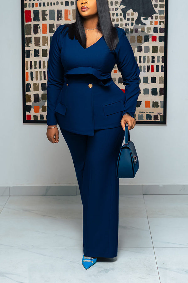 Chic Asymmetrical Hem Top Pants Set