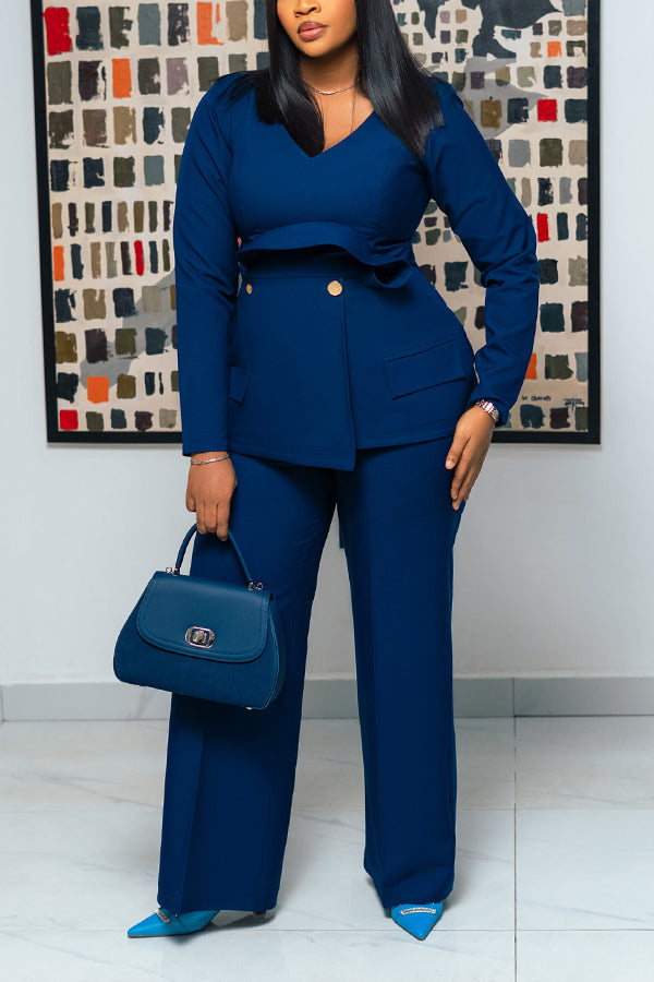 Chic Asymmetrical Hem Top Pants Set