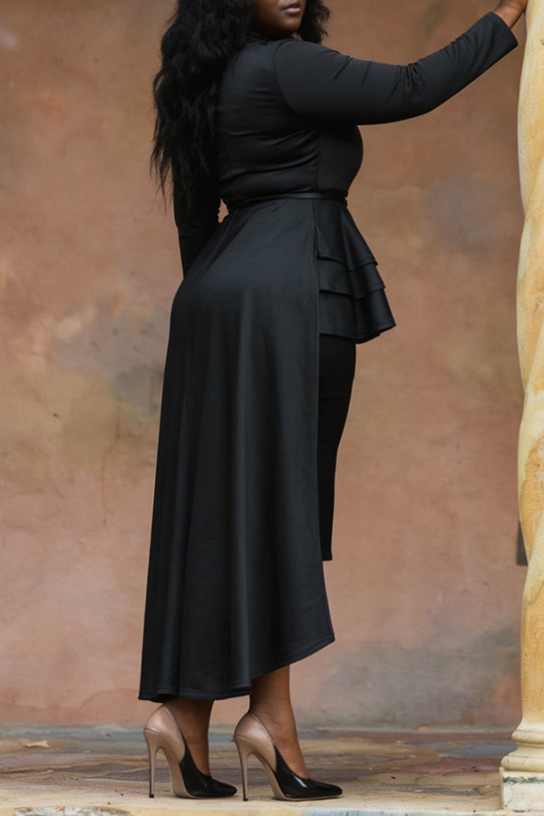 Chic Ruffle High Low Hem Top & Skirt Set