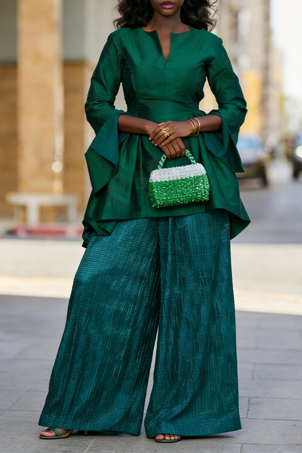 Stylish Trumpet Sleeve Top & Pants Set