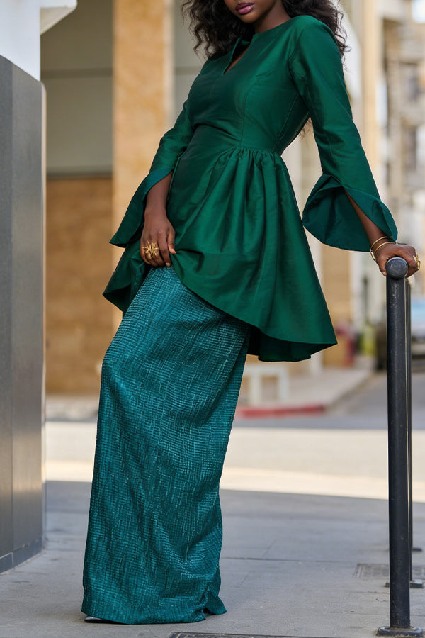 Stylish Trumpet Sleeve Top & Pants Set