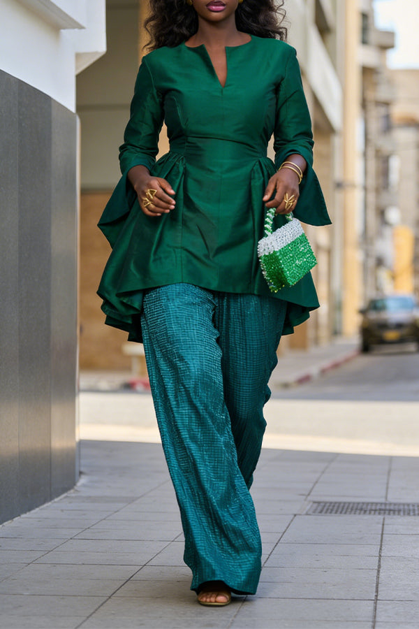 Stylish Trumpet Sleeve Top & Pants Set