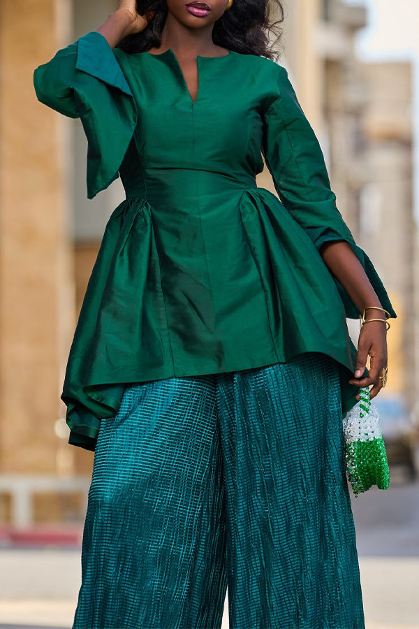 Stylish Trumpet Sleeve Top & Pants Set