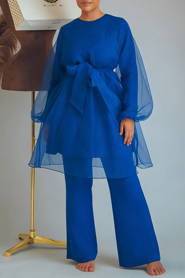 Chic Contrast Mesh Top & Pants Set