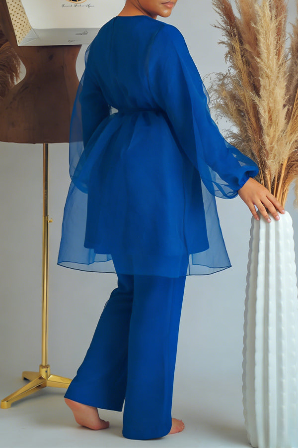 Chic Contrast Mesh Top & Pants Set