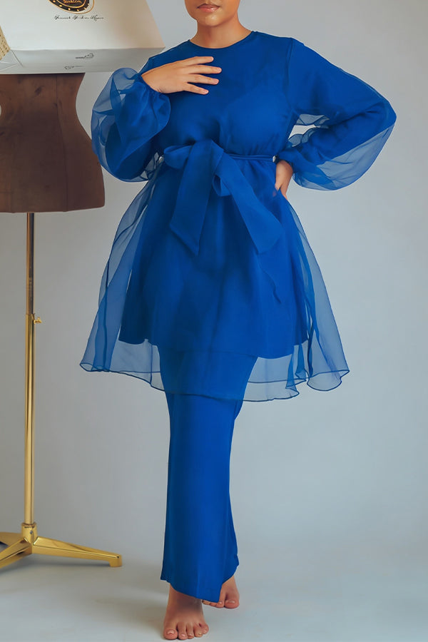 Chic Contrast Mesh Top & Pants Set