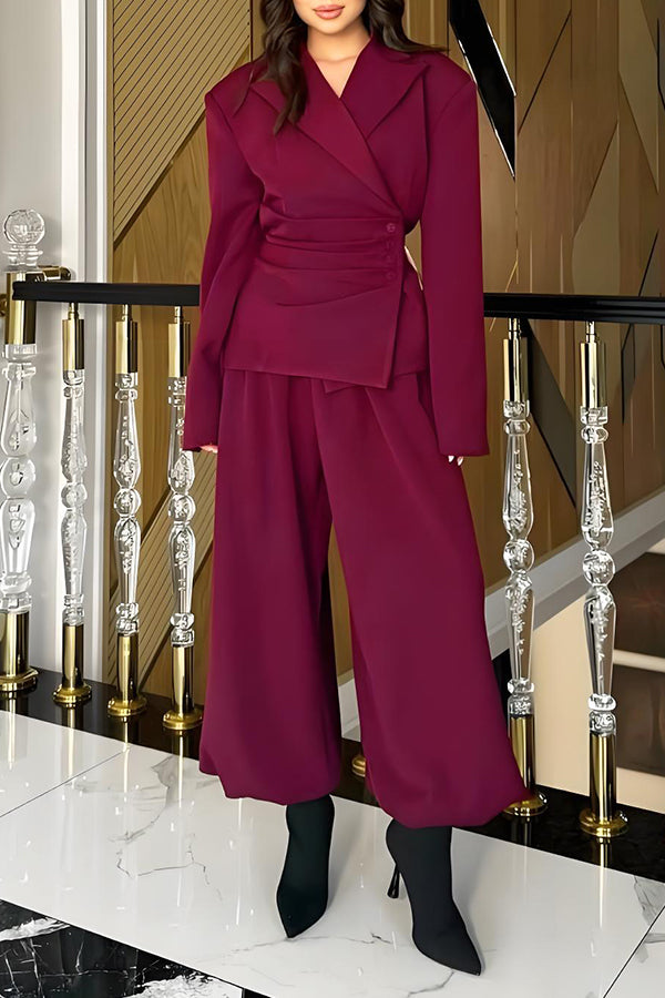 Fashion Side Breasted Blazer & Tucked-in Bloomers Set