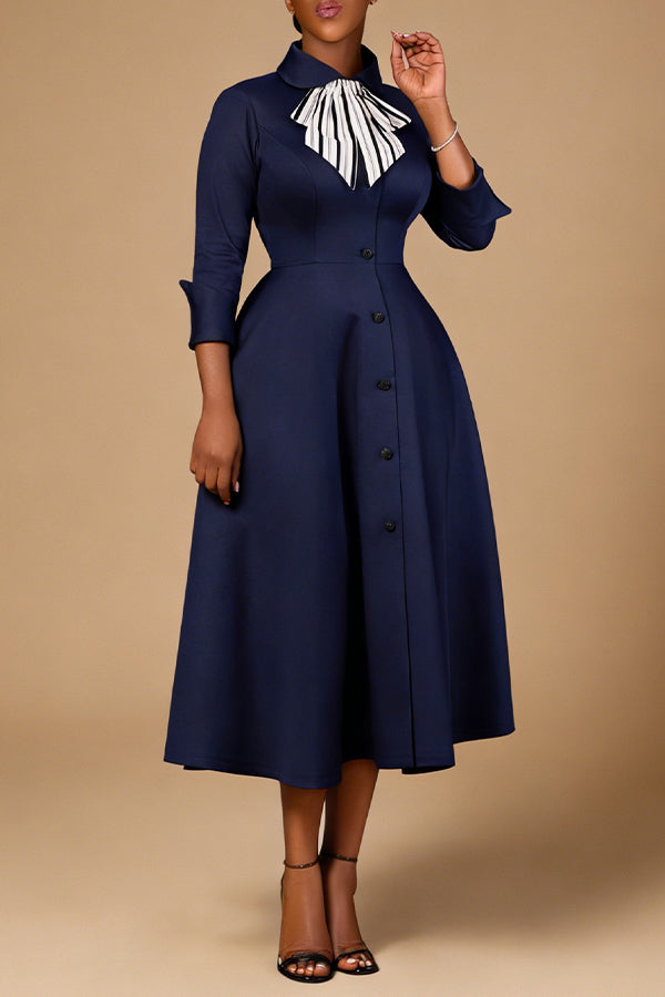 Chic Single Breasted Bow Tie Midi Dress