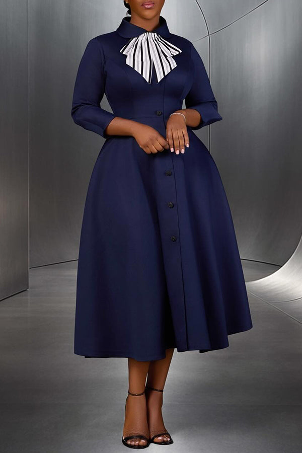 Chic Single Breasted Bow Tie Midi Dress