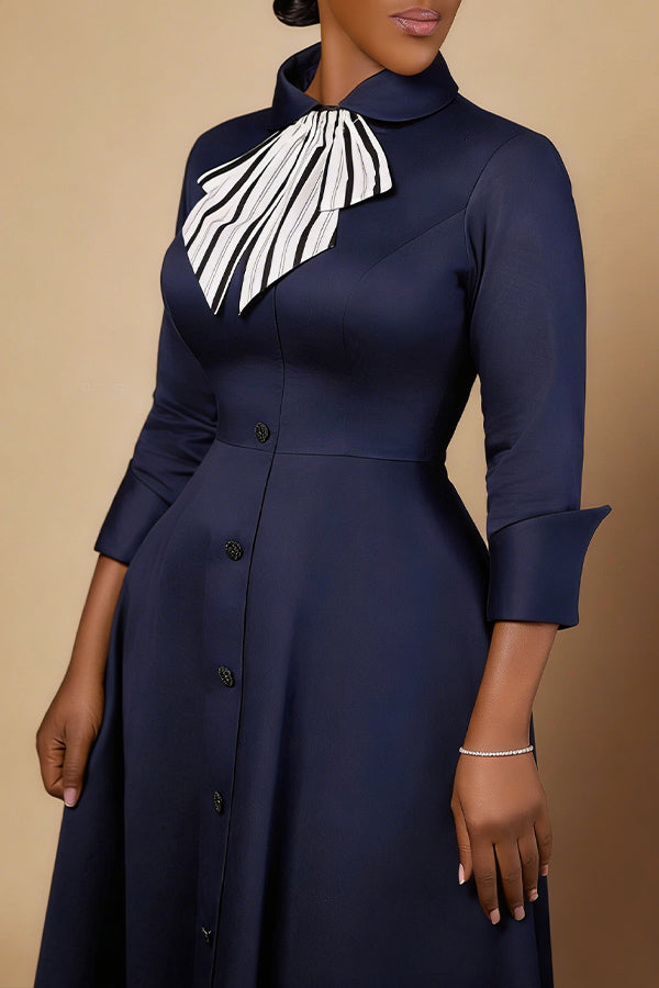Chic Single Breasted Bow Tie Midi Dress