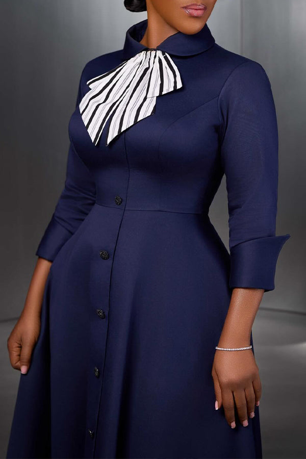Chic Single Breasted Bow Tie Midi Dress