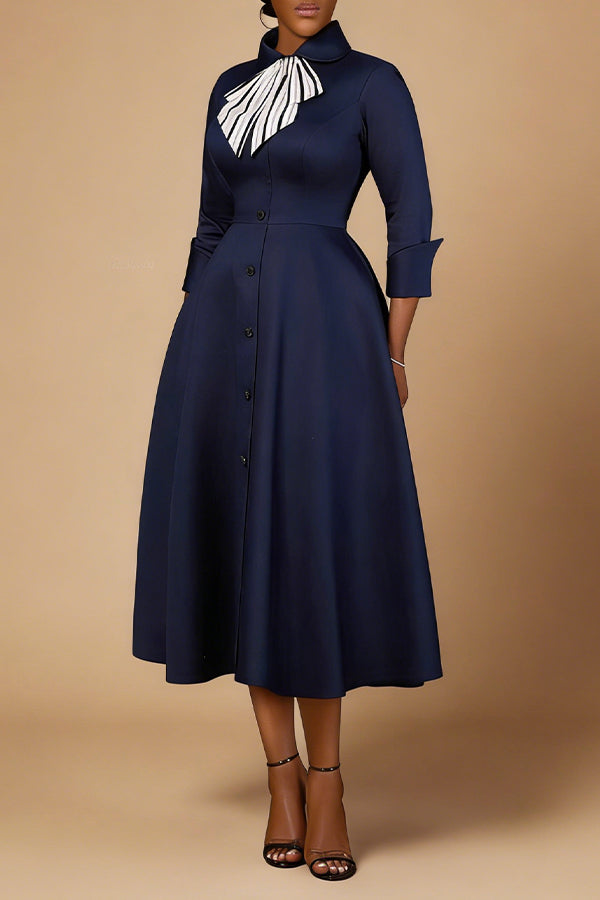 Chic Single Breasted Bow Tie Midi Dress