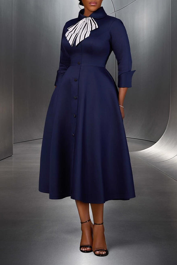 Chic Single Breasted Bow Tie Midi Dress