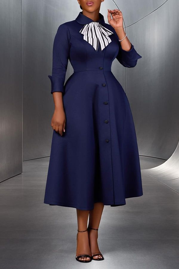 Chic Single Breasted Bow Tie Midi Dress