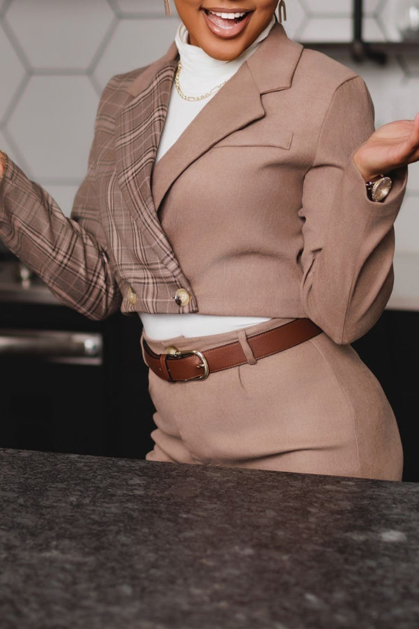 Elegant Contrast Plaid Blazer & Pants Set