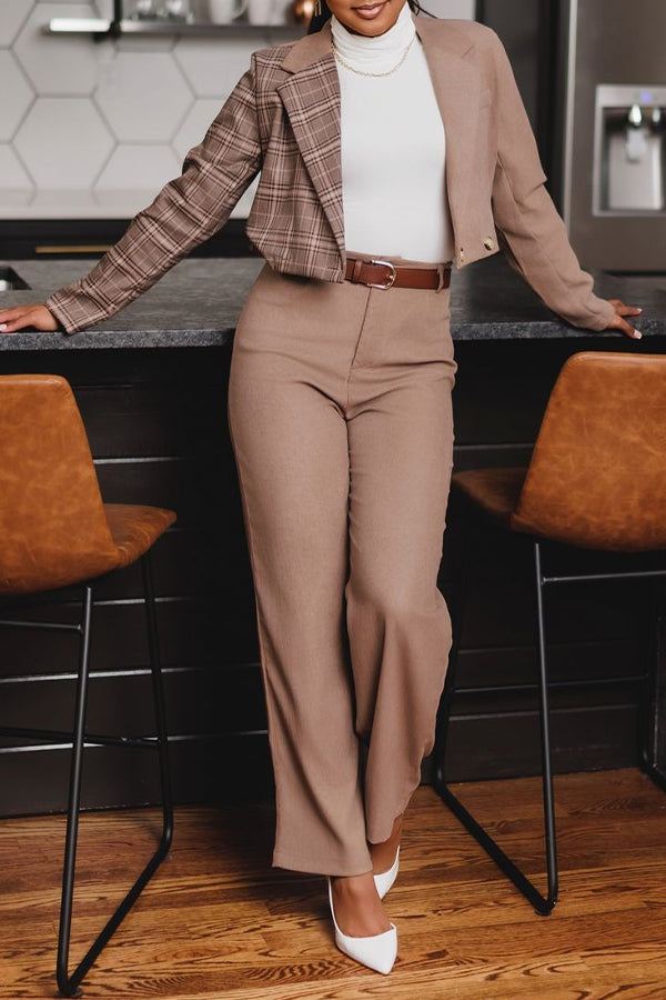 Elegant Contrast Plaid Blazer & Pants Set