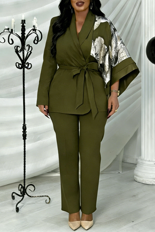 Asymmetrical Sleeve Printed Blazer & Pants Set