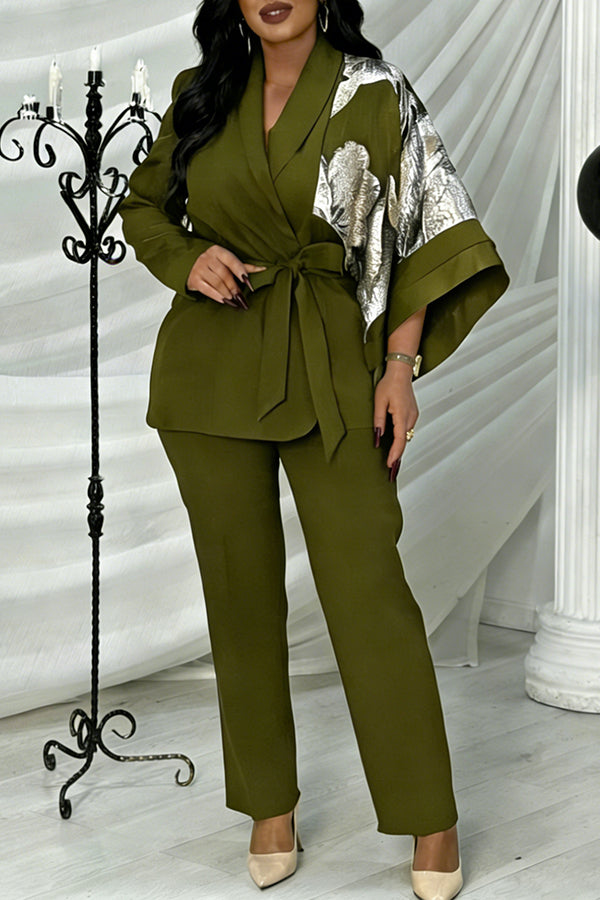 Asymmetrical Sleeve Printed Blazer & Pants Set