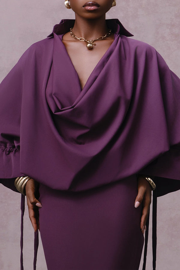 Chic Draped Collar Top & Skirt Set